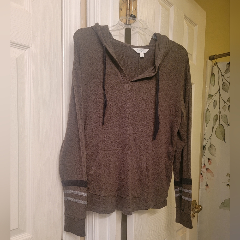 Dark Olive Green Hoodie With Striped Sleeves